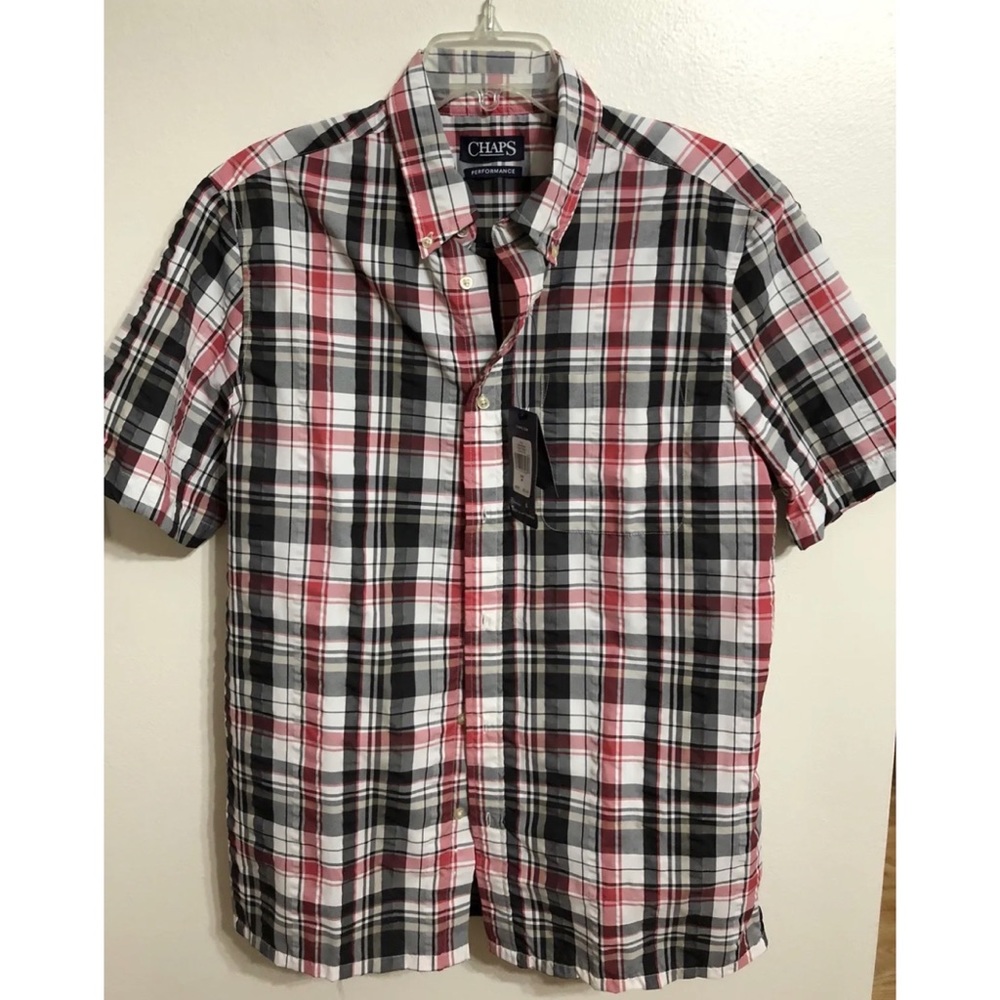 Chaps Multi Colored Short Sleeve Button Down Size M